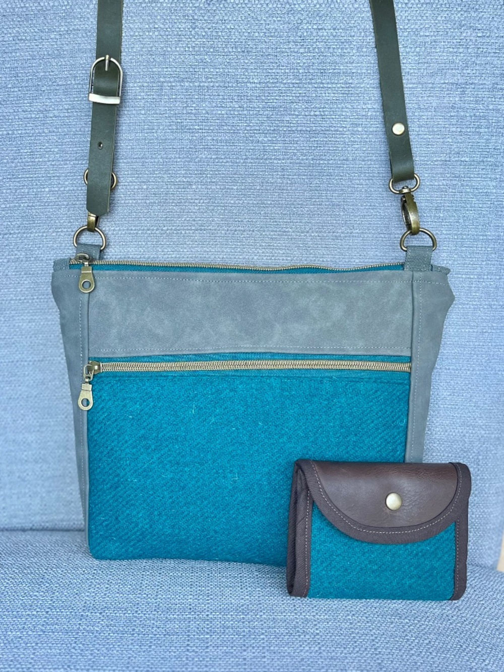 Harris Tweed crossbody bag: deep turquoise